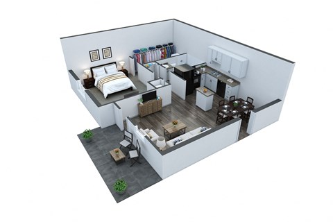 Floor plan for 1 bed, 1 bath, 725 sqft